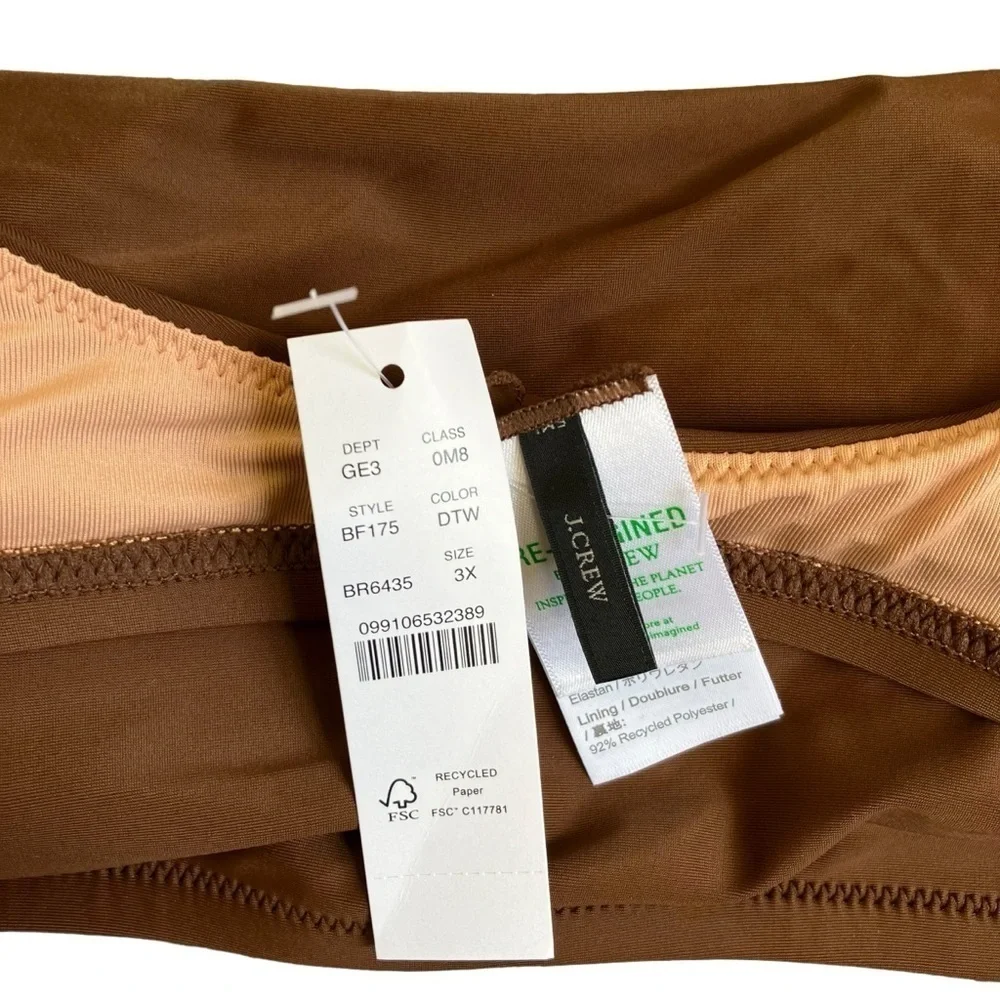 NWT J. Crew Chocolate Brown Scoopneck O-ring Tie-shoulder Padded Bikini Top 3X